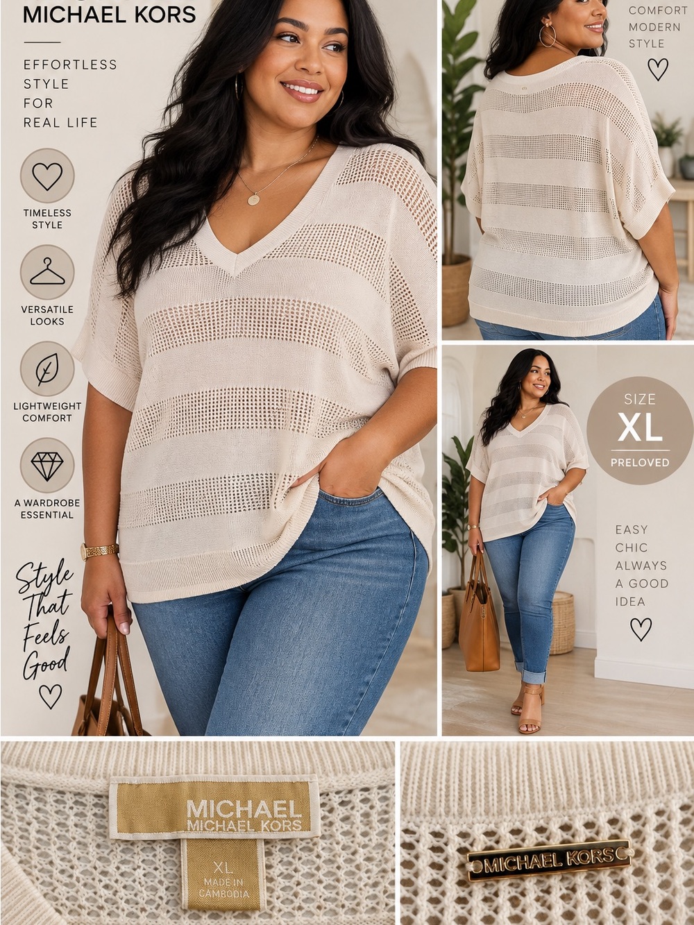 Michael Kors Ivory Striped V-Neck Knit Tunic
